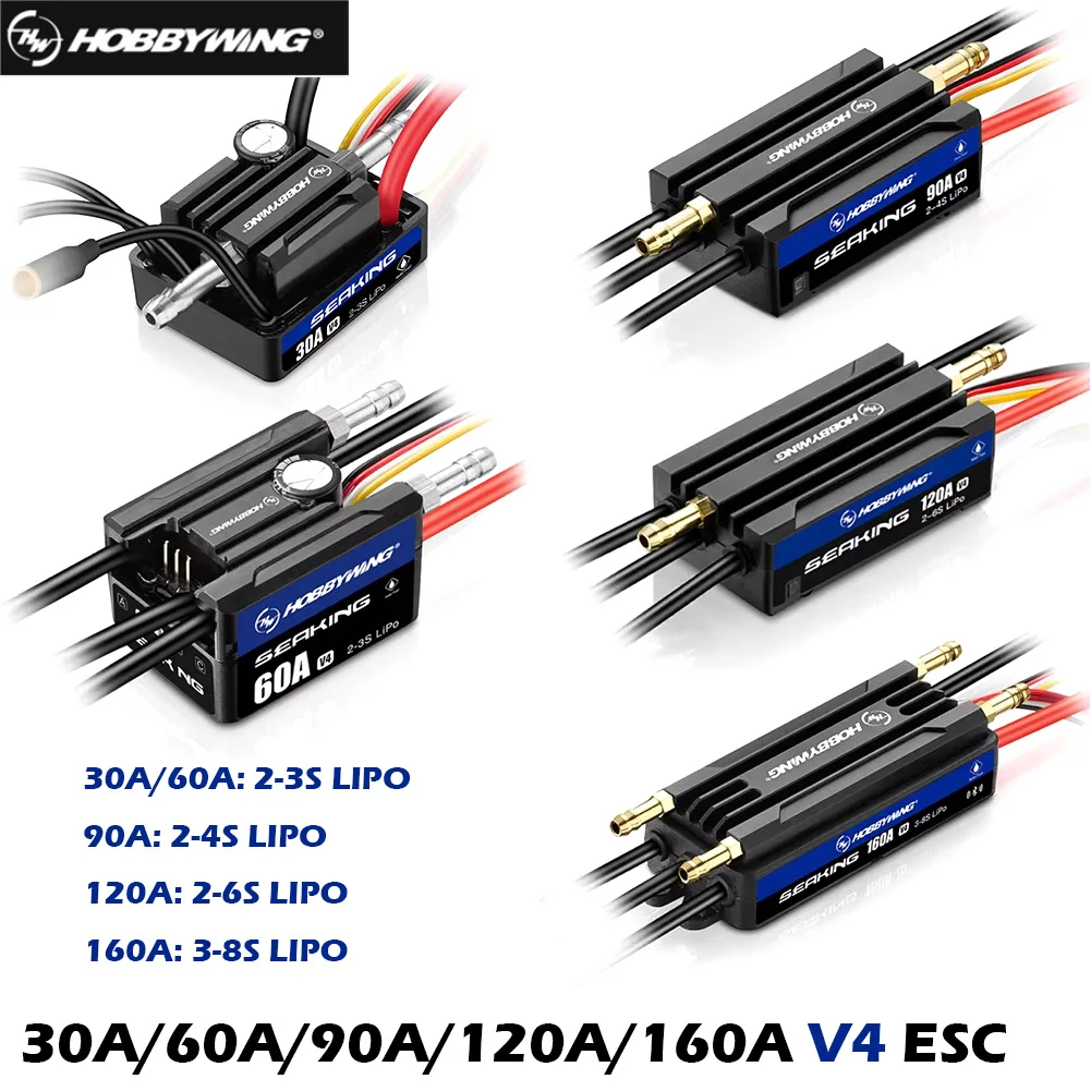 

HOBBYWING Seaking Brushless ESC Boat Sensorless ESC 30A 60A 90A 120A 160A V4 Series IP67 Waterpoof Built-in BEC For RC Boats