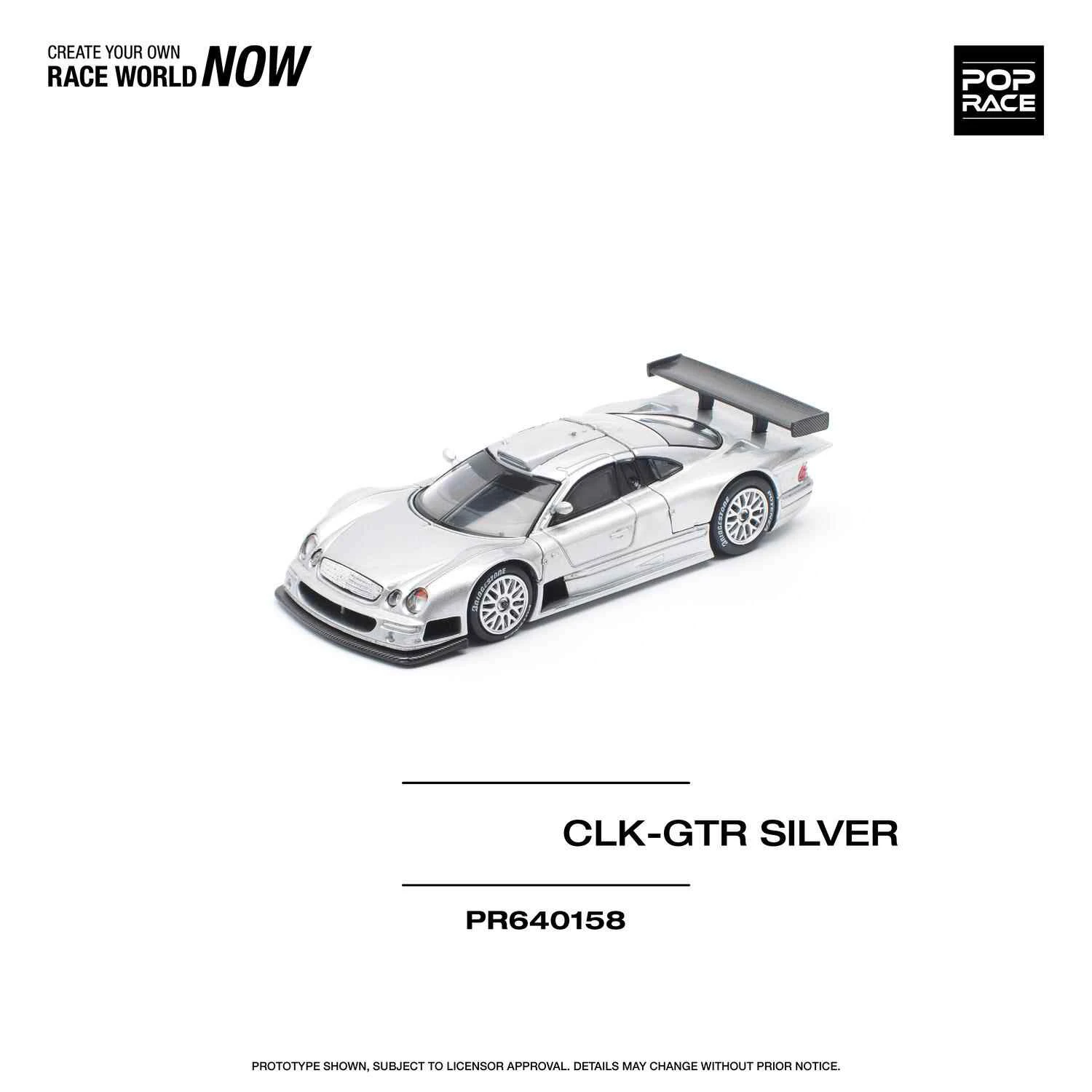 PreSale POP RACE 1:64 CLK GTR C297 Silver Diecast Diorama Car Model Toy