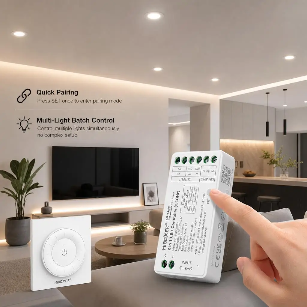 MiBoxer FUT035S+ K3 K3S K3P DC12-24V 2.4GHzRF 2in1 Dual White Single White COB Smart PWM LED Strip Light Dimmer Controller