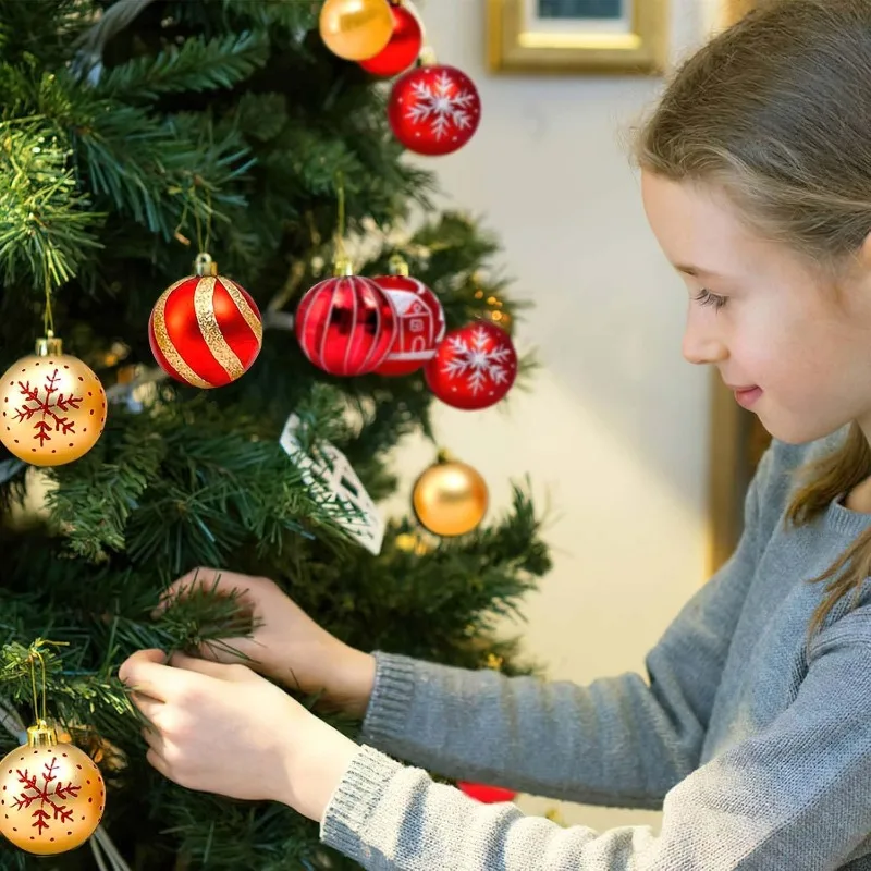 كرات عيد الميلاد، 44 كرة شجرة عيد الميلاد البلاستيكية، كرات عيد الميلاد باللونين الأحمر والذهبي، كرة شجرة عيد الميلاد غير اللامعة واللامعة،