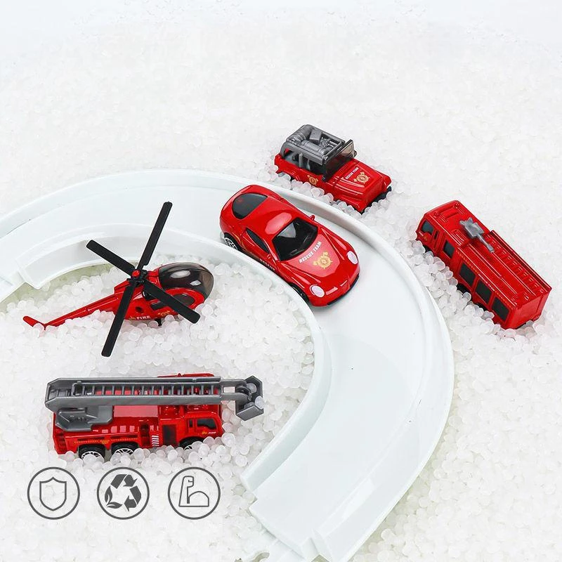 2023 New Children\'s Electric Track Parking Lot Boydiyassembling Multi-layer Rail Car Police Car Fire Truck Parking Toy