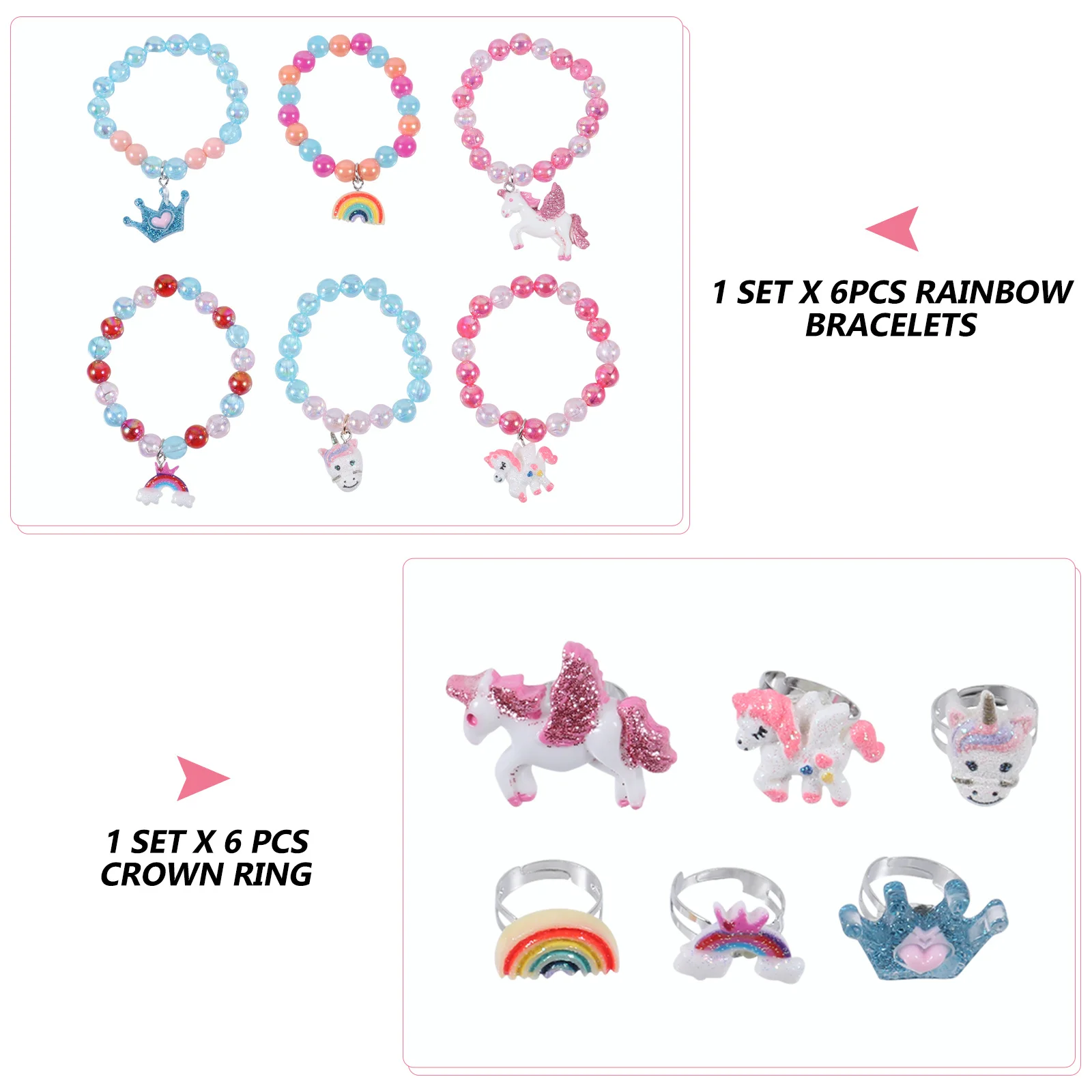 12 pièces 2 ensembles enfants Bracelets de bricolage scintillants Bracelets de bande dessinée pour les filles fête d'anniversaire cadeau de noël couronne arc-en-ciel main