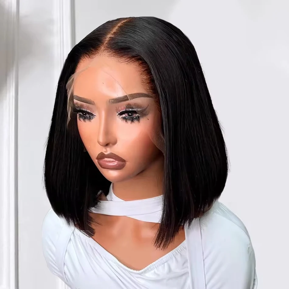 Straight Short Bob Lace Front Wig 100% Human Hair 13x4 Lace Frontal Bob Wig 200 Density 4x4 Lace Front Wigs For Women 12 14 Inch