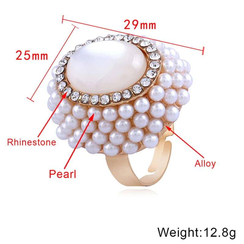 Vintage White Opal Crystal Ring for Women Luxury Natural Pearl Gold Color Adjustable Rings Female Bohemian Jewelry Anillos