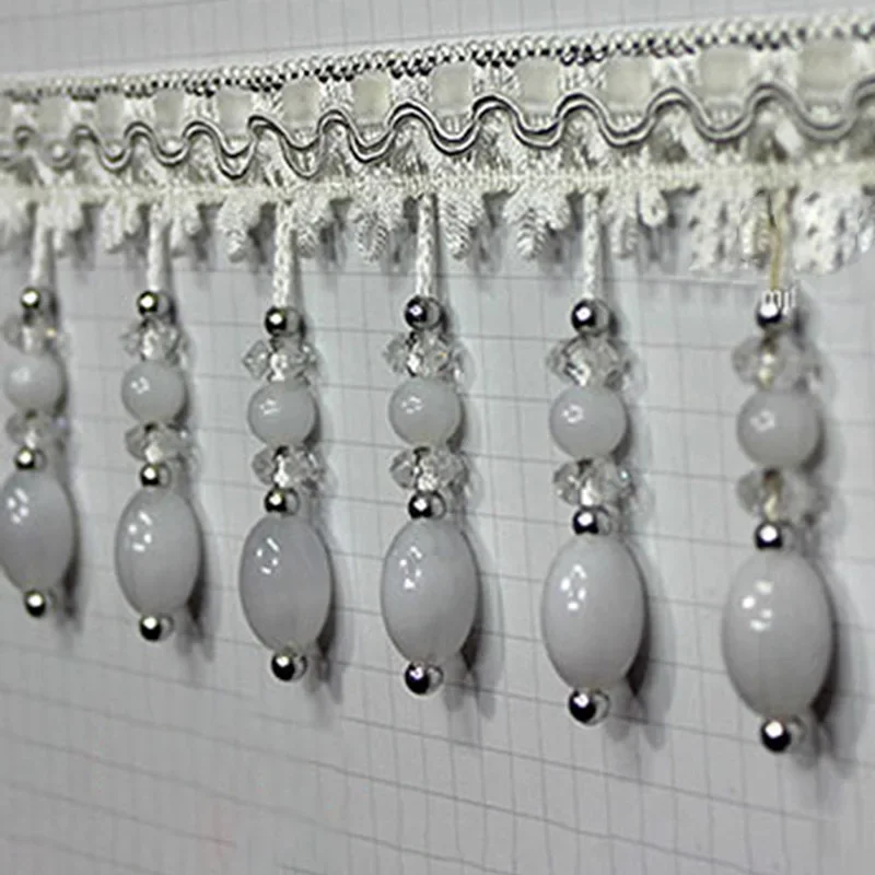 Acrylic Beaded Tassel Fringe Trim for Curtain Sewing DIY Upholstery Tablecloth Lace Ribbon Home Wedding Decor Crystal Pendant