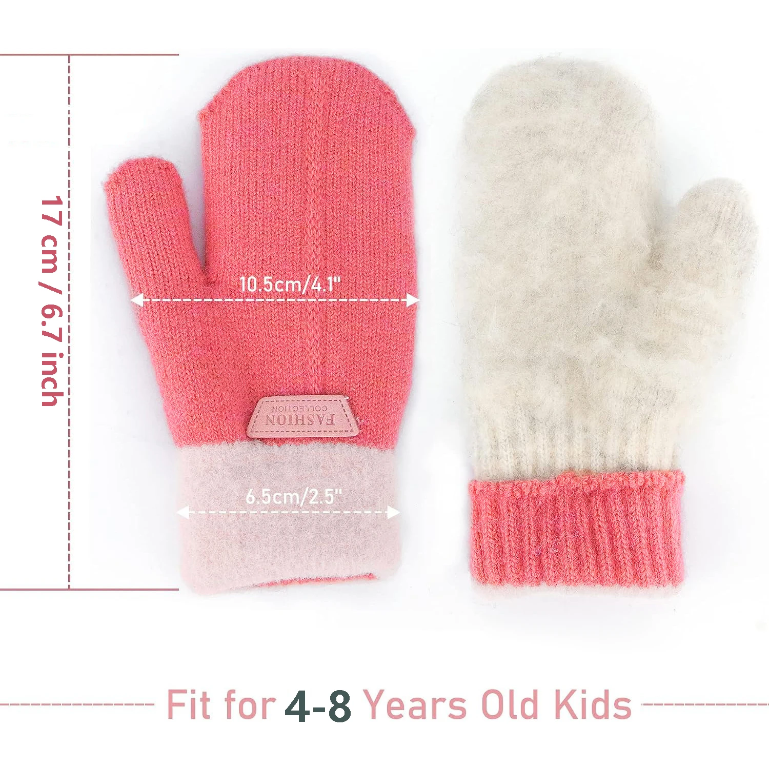 Warm Fleece Lined Kids Knit Mittens, Flexible Cuff Anti-drop Winter Outdoor Gloves for Boys Girls 4-8Y view 3