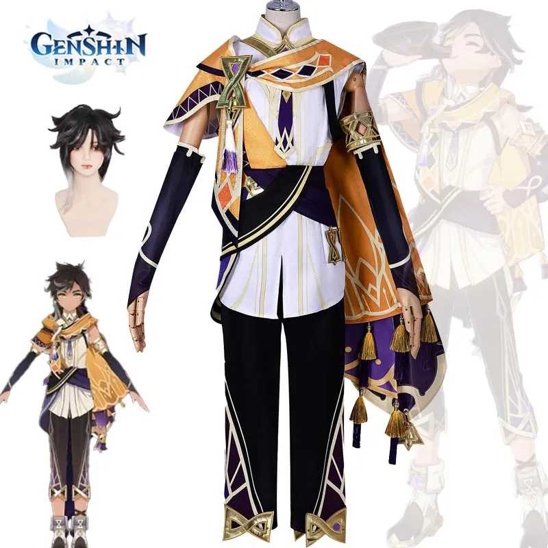 

Game Sethos Genshin Impact Cosplay Costume Cloak Wig Headwear Battle Clothes Uniform Halloween Party Role Play Suit Adult Men