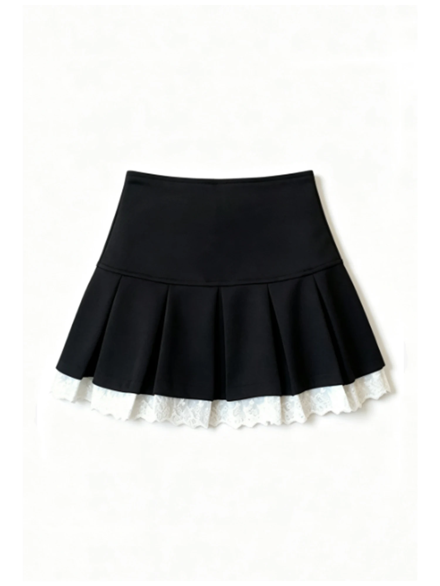 Women Black Lace Patchwork Pleated Skirt Sweet Vintage Y2K Gyaru Skort French Balletcore A-Line Mini Skirt for Women Summer 2026