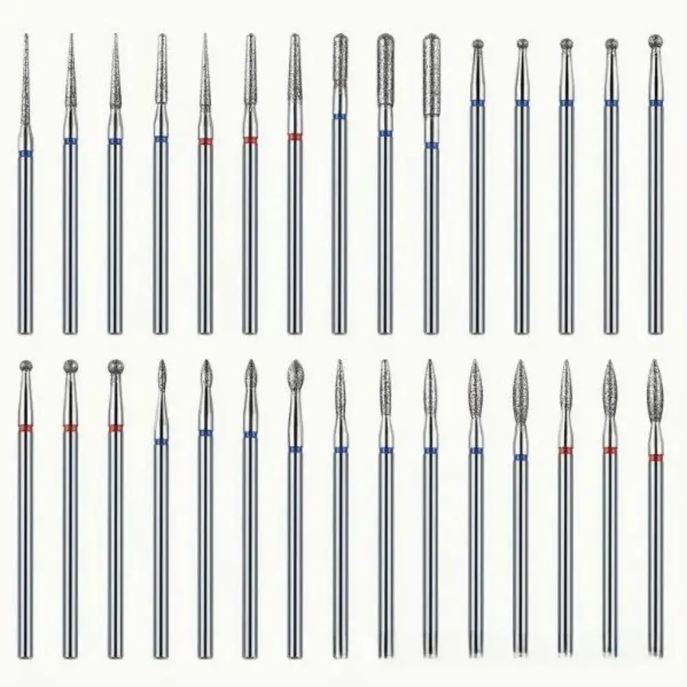 30Pcs Portable Diamond Nail Drill Bits Cone Shape Callus Removal Nail Buffing Head Cuticle Removal Electric Nail Drill Set