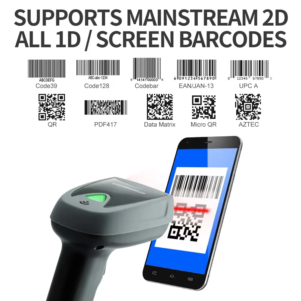Fast Wired Barcode Scanner 2D QR Code Reader High Resolution Megapixel USB Handheld for Warehouse