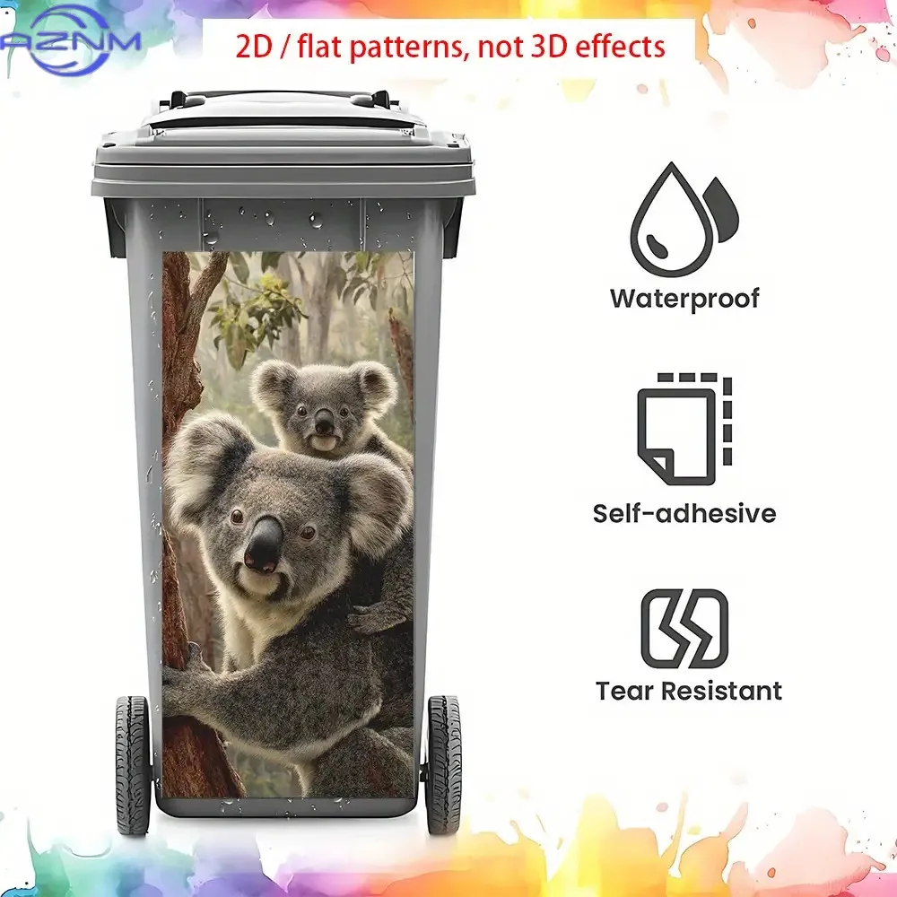1pc Large Koala And Eucalyptus Tree Trash Can Sticker- Australian Wildlife Decoration, Waterproof PVC Garage, Garden, Trash Ca