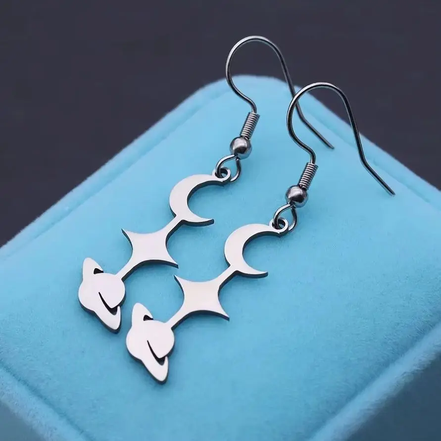 Celestial Moon Star Earrings for Women Cartilage Puncture Accessories Metal Stainless Steel Trendy Ear Hook Lady Jewelry Gift