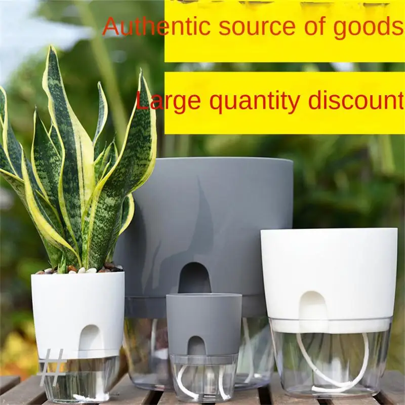 Transparent Double Layer Plastic Flower Pot Self Watering Flowerpot Cotton Rope Watering Small Plant Pot With Injection Port