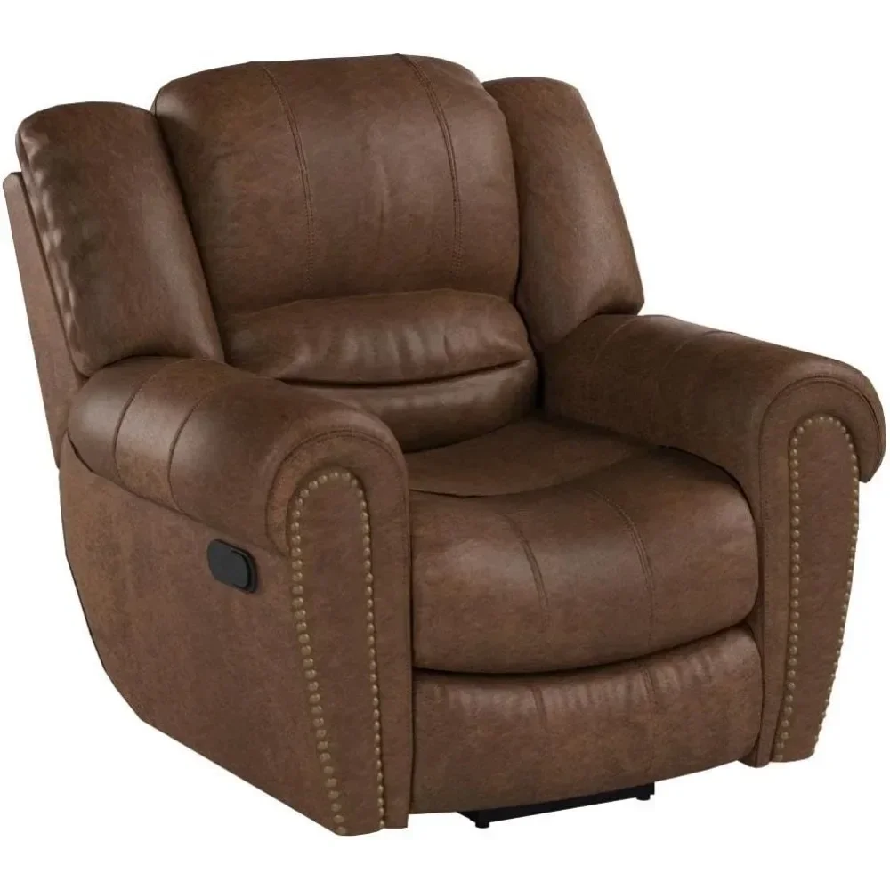 Classic and traditional manual lounge chair with comfortable arm and back leather single sofa, nut brown