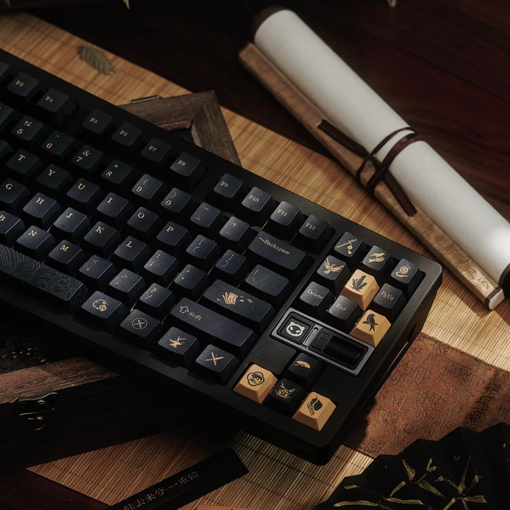 142 مفتاحًا على الطراز الصيني أغطية مفاتيح ذهبية سوداء الكرز الشخصي صبغ التسامي PBT Keycap للوحة المفاتيح الميكانيكية MX 61 75 87 98 104