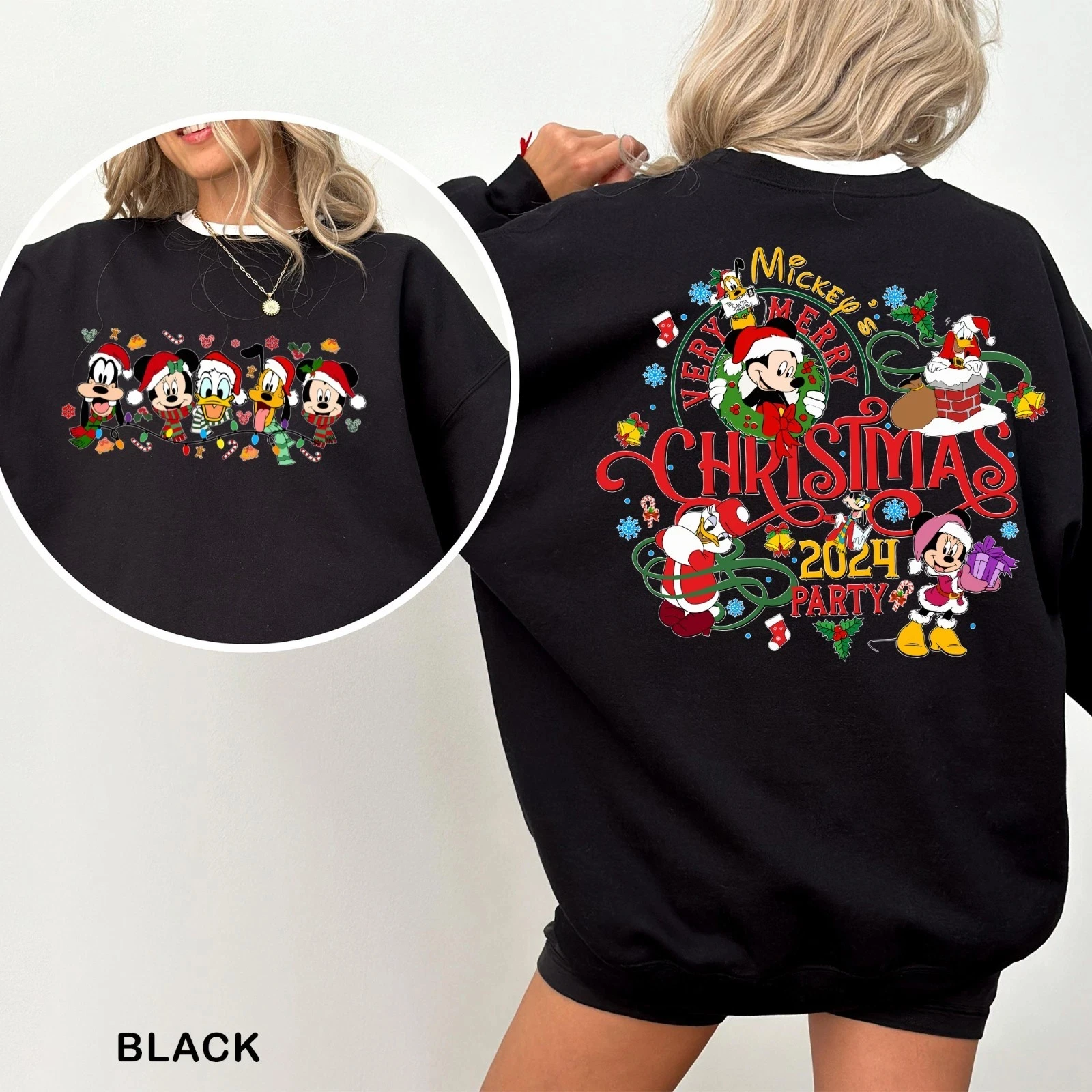 

Women's Disney Mickey Mouse Christmas Pullover Sweater Fashion Oversized Unisex Crew Neck Sweater Autumn Winter Fleece Casual