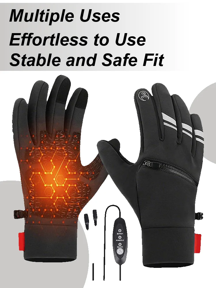 

Перчатки с подогревом для езды на мотоцикле, три настройки температуры Спорт на открытом воздухе Перчатки с сенсорным экраном и USB-подогревом с карманами Варежки лыжные
