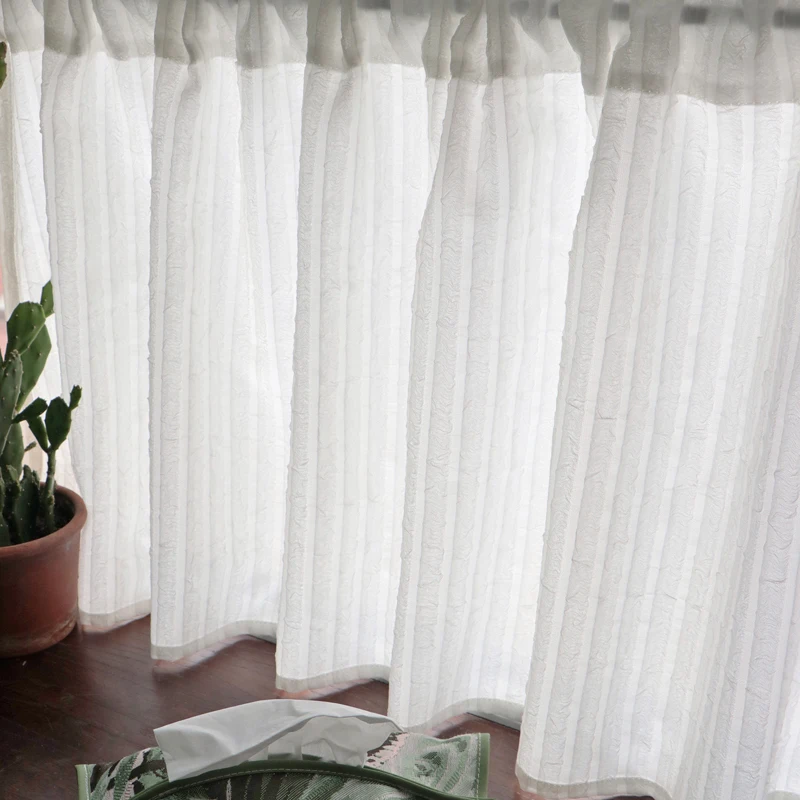 Cortinas de cenefa transparentes de cocina blancas, cortina de ventana de cafetería transparente de gasa para filtrado de luz de campo de granja,