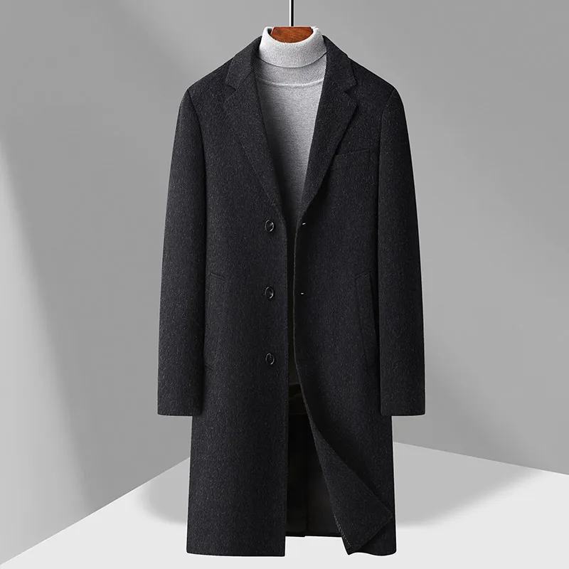 2024 Winter Men Cashmere Overcoat Hand Sew Sheep Wool Blend Coat With Detachable Puff Down Liner Design Outerwear Three Colour