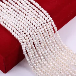 White Natural Freshwater Pearls Near-Round Shape Beads Making For Jewelry Women Bracelet Necklace Accessories Size 5-6mm