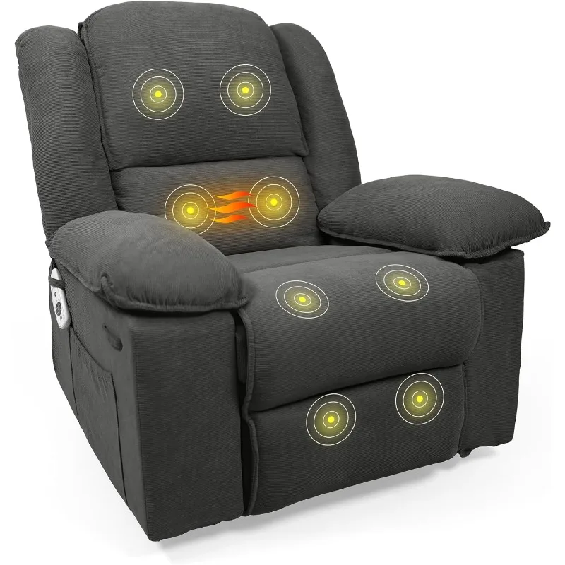 Swivel Rocker Recliner Chair for Adults-Massage Reclining Chair W/Heat & Vibration, 270° Swivel Manual Rocking Chair Single Sofa