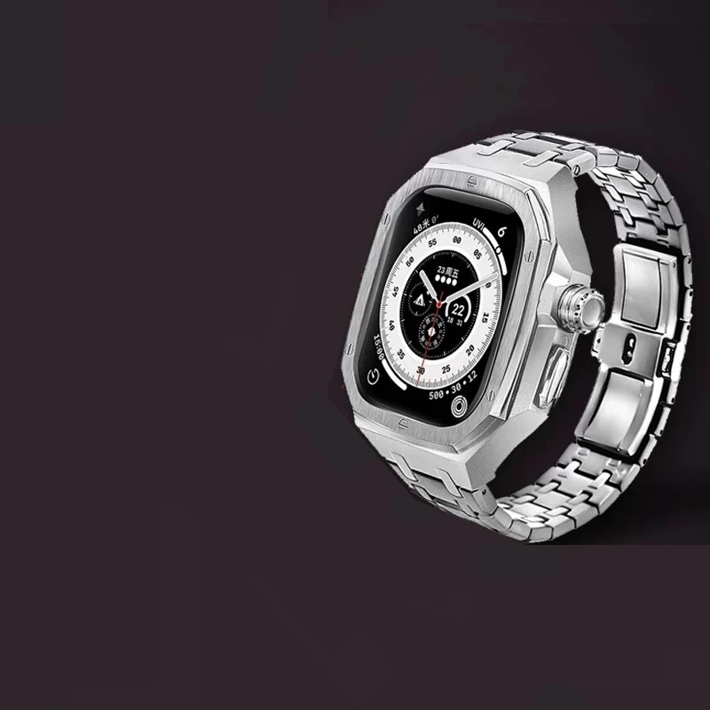 

For iWatch 49MM Luxury Modification Kit For Apple Watch Ultra 2 1 Replacement Accessories Metal Case+Stainless Steel Strap