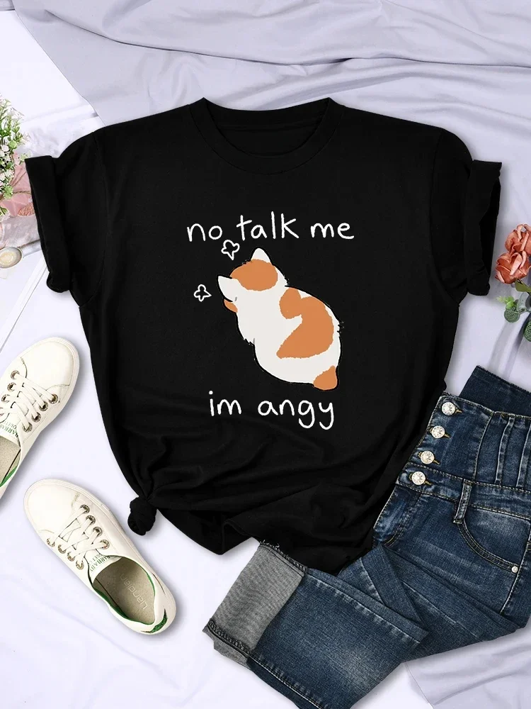 

Summer American Cute Angry Cat Print T-shirt Women Comfortable Fashionable Breathable Hip Hop Y2k Personality Half Sleeved Top