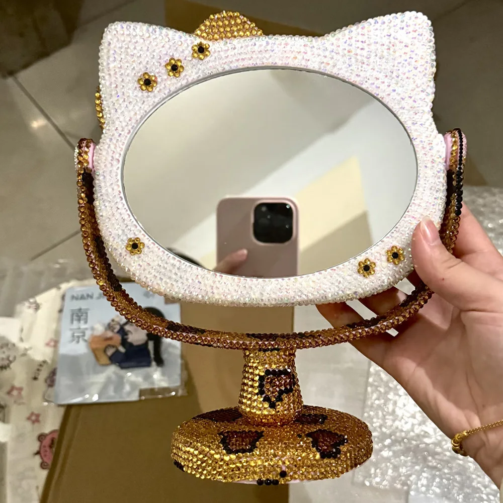 Hello Kitty Kawaii Crystal Mirror Shiny Rhinestones Handheld Mirror Girl Birthday Gift Living Room DecorationNJMK890 view 3