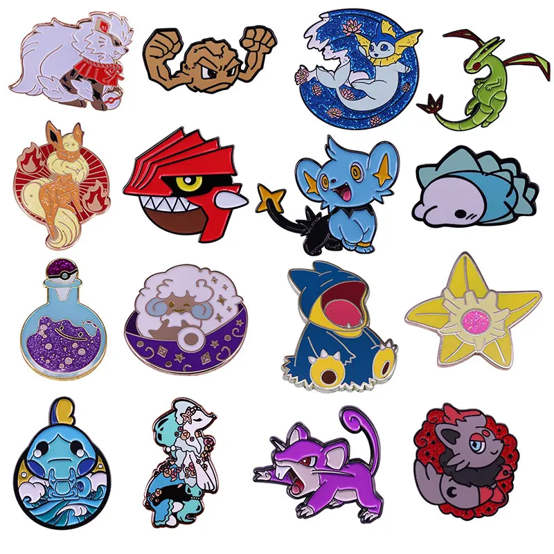 

Wholesale Kawaii Pokemon Pikachu Lapel Pins for Backpacks Enamel Pin Soloia Flash Badge Hats Clothes Backpack Decoration Jewelry