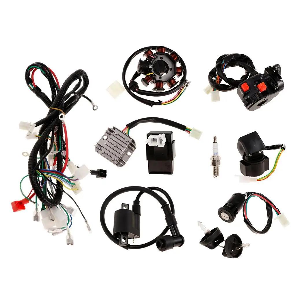 1 set Wiring Harness Loom CDI Ignition Coil Spark Plug Key Switch for 150cc 250cc ATV Dirt Bike Stator