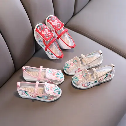 

Летняя обувь ручной работы для девочек и мальчиков, традиционная танцевальная обувь в стиле Ханьфу, детская обувь без шнуровки с вышивкой, Ancient Sle