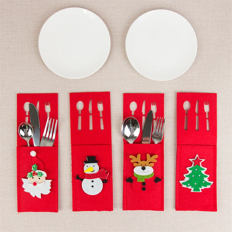 1/2PCS Cartoon Knife And Fork Sleeve Durable Felt Material Festive Joy Christmas Sticker Hat Knife And Fork Bag High Quality