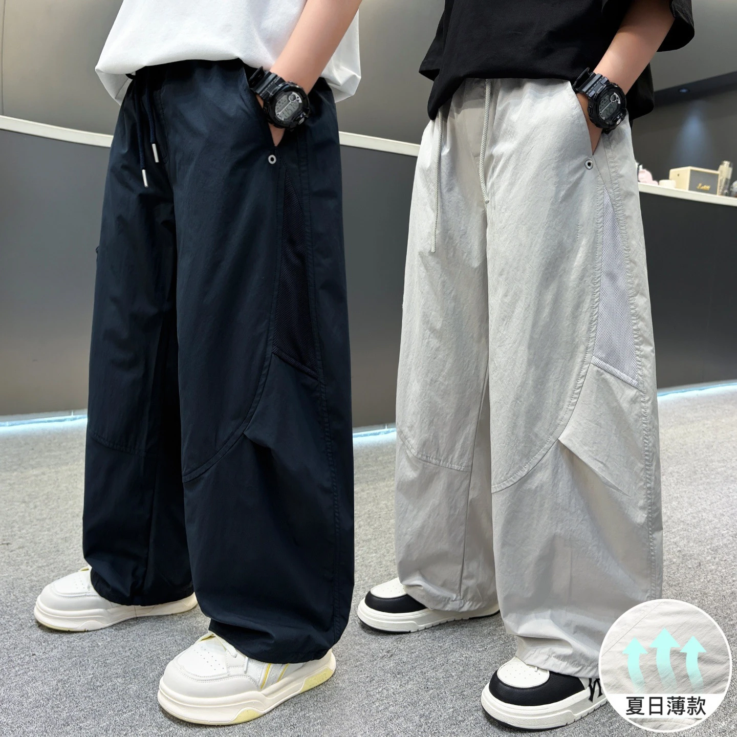 Boys Summer Work Pants Elastic Waist Thin Loose Fit Mosquito Repellent Boys Trousers Casual Wide Leg Pants for 4-14 Years
