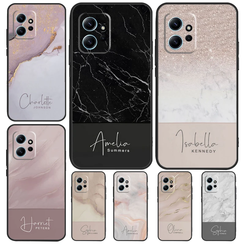 Personalised Signature Surname Marble Case For Xiaomi Redmi Note 11 12 10 Pro 8 9 Note 12S 11S 9S 10S Redmi 12C 9C 10C 12 Cover