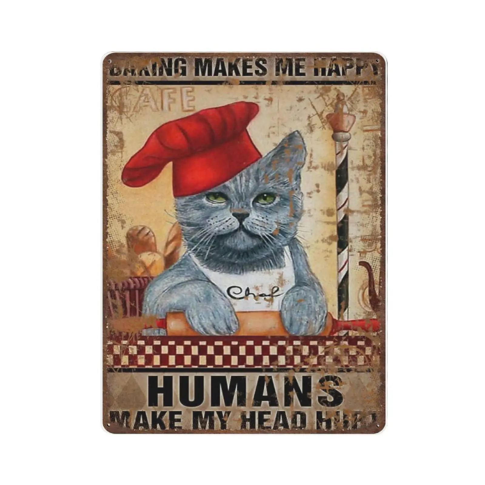 

Antique Durable Thick Metal Sign,Baking Makes Me Happy Humans Make My Head Hurt Tin Sign,Vintage Wall Decor，Novelty Signs for Ho