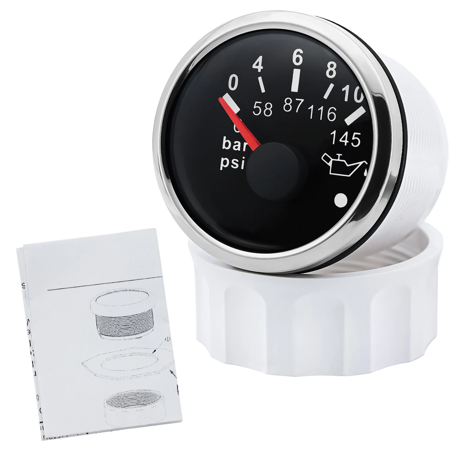 Red Backlight Oil Pressure Gauge Sensors Modification 0-10bar 0-145psi 52mm Oil Pressure Meters For Car Truck Boat M10x1 NPT1/8