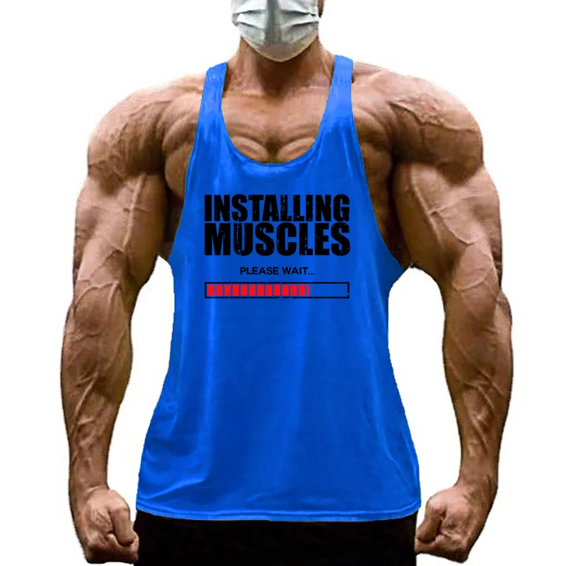 Installing Muscles Please Wait Y-back Tank Tops Gym Fitness Bodybuilding Sport Shirt Mens Cotton Breathable Sleeveless Singlets