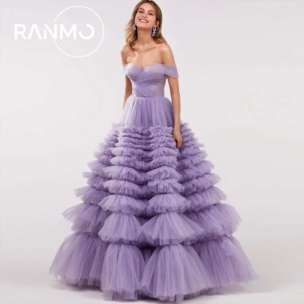 Ranmo Elegant A-line Wedding Dress Floor-Length Tiered Pleat Off the Shoulder Sweetheart Collar vestidos de noche 2026Customized