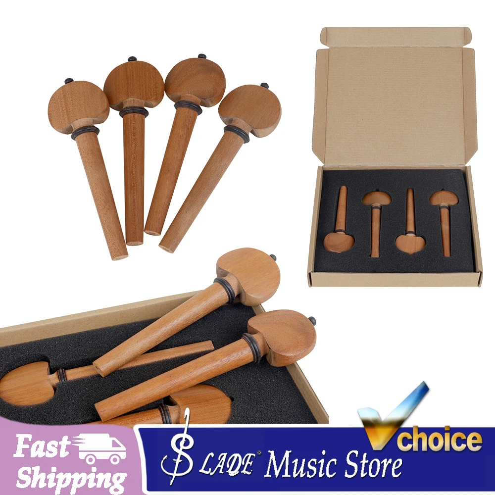 4Pcs Rosewood Cello Pegs with Ebony Tip Hand-Polished Tuning Pegs for Cello Durable & Smooth Turning Paper Box Pack