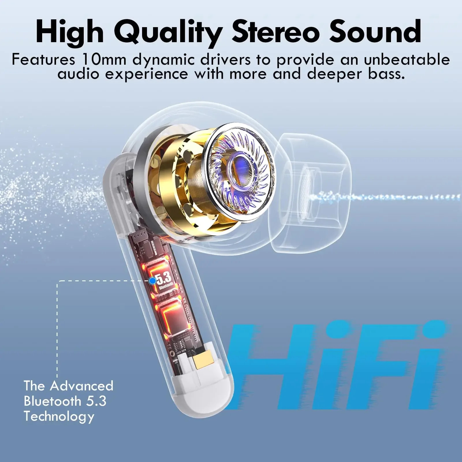 سماعات أذن لاسلكية A10 مزودة بتقنية البلوتوث خفيفة الوزن مع صوت جهير عميق وسماعات وقت تشغيل 48 ساعة مع ميكروفون فيديو محمول #4