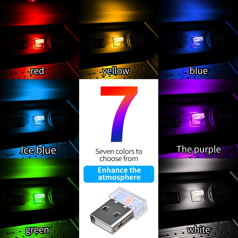 Mini USB LED Car Light Auto Interior Atmosphere Light Emergency Lighting Light Auto Colorful Decorative Lamp Car Accessory
