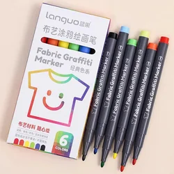 6 Colors/set Fabric Textile Markers Pens Waterproof Permanent Paint Fine Point Textile DIY T-shirt Graffiti Pigment Painting Pen