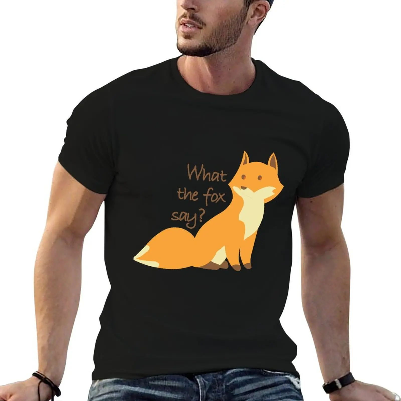 

What the fox say T-Shirt black cotton t-shirt plain for man package man t shirt cotton T-Shirt
