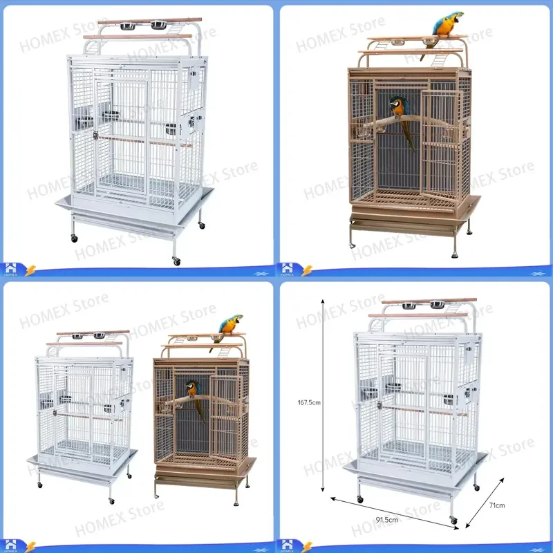 Large Stainless Steel Parrot Cage Heavy Duty Bird Breeding Cage with Wheels for Macaws Love Birds Cockatiels Aviary Play