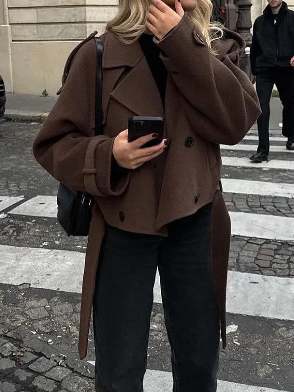 

Faionable ort шерстяное пальто женское модное пальто на пуговицах с поясом на талии Jaet Street Sle костюм с воротником пальто материал полиэстер