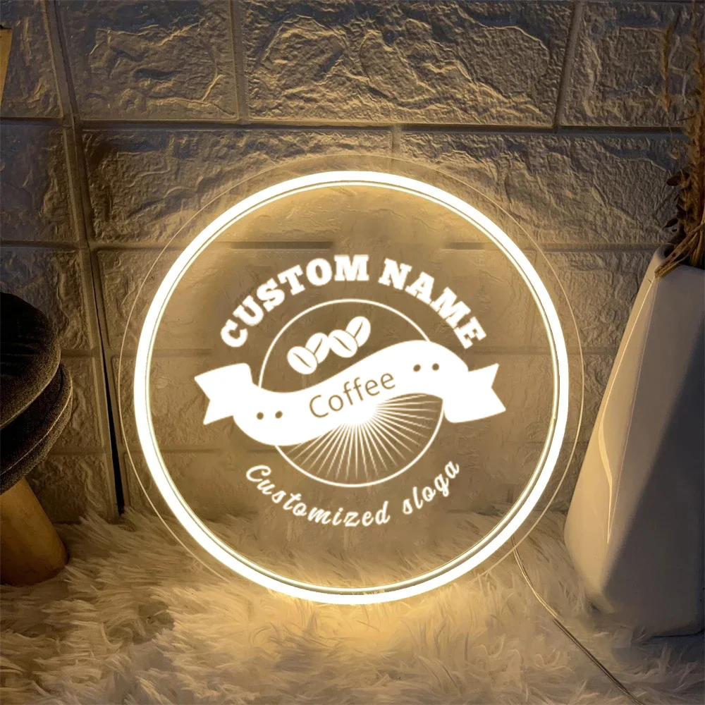 

1PC Round Shape Warm White Delicious Coffee Neon Night Lamp Acrylic Board Transparent For Cafe Bar Resturant