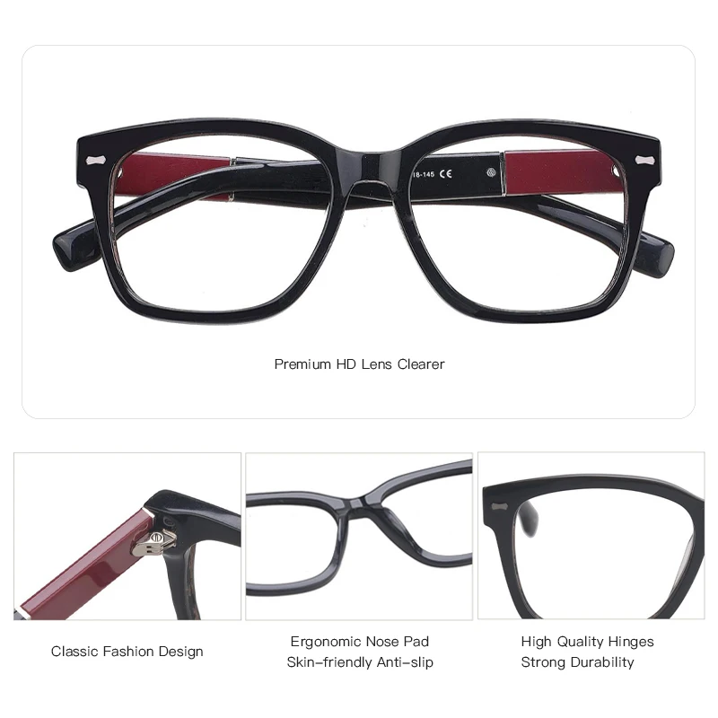 BLUEMOKY Retro Acetate Square Prescription Glasses for Unisex Anti Blue Light Photochromic Eyeglasses Progressive Eyewear