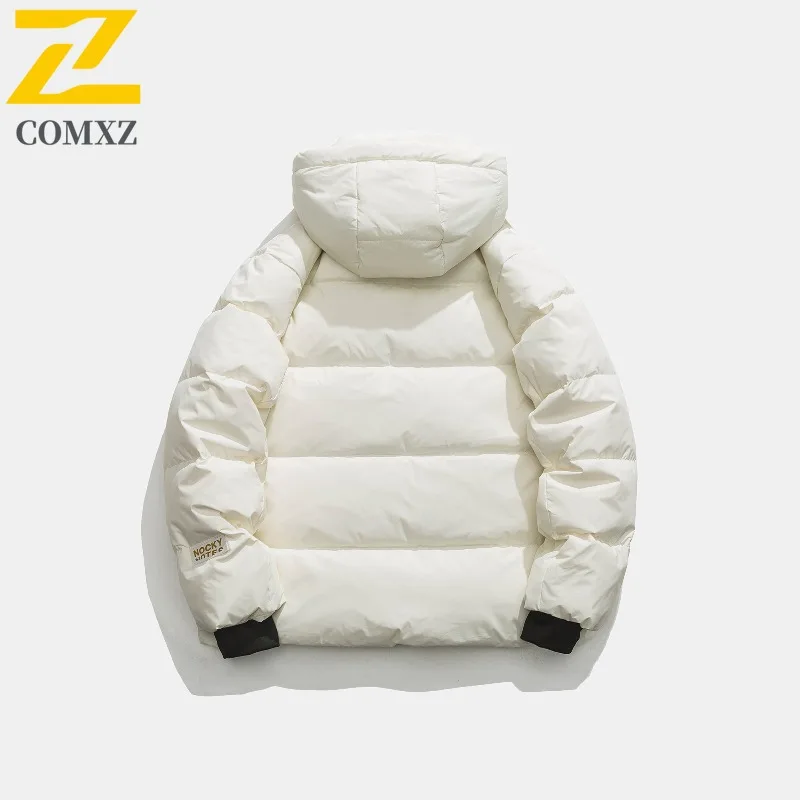 COMXZ Men Winter Jacket Hooded Solid Color New Style Extreme Cold Windproof Snowy Padded Jacket Travel Thick Warm Puffer Jacket