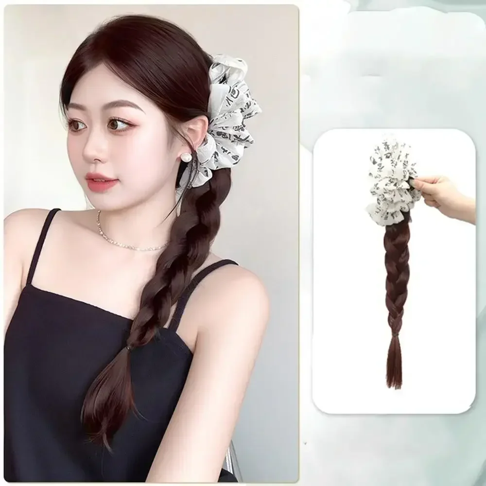 Wig sintetis gaya Cina, klip Grip Wig ekor kuda simulasi Natural kepang ekstensi rambut 40cm