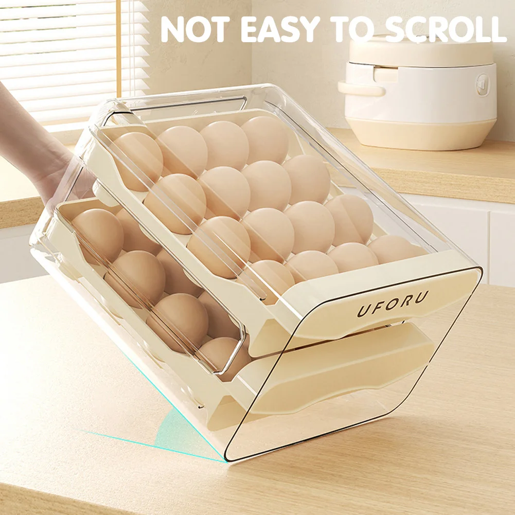 Double Layer Drawer Egg Storage Carton, Large Capacity Egg Storage Carrier, Home Kitchen Organizer, 32 Grids